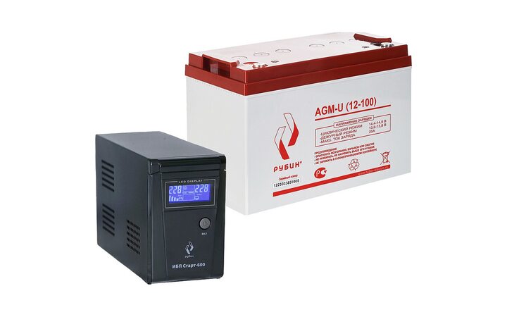 фото - РУБИН ИБП Рубин Старт 600 + Аккумуляторная батарея Рубин 12V 100Ah AGM (30.5kg)