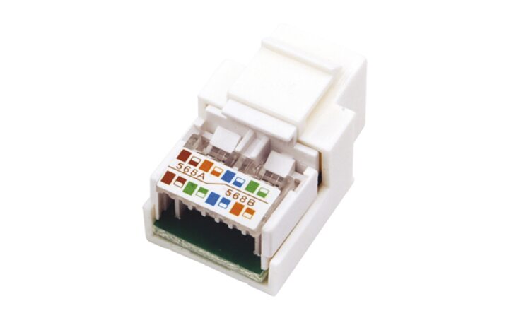 фото - Модуль Keystone Jack RJ-45(8P8C), UTP, CAT 5e, тип 180 градусов, белый REXANT (03-1011)