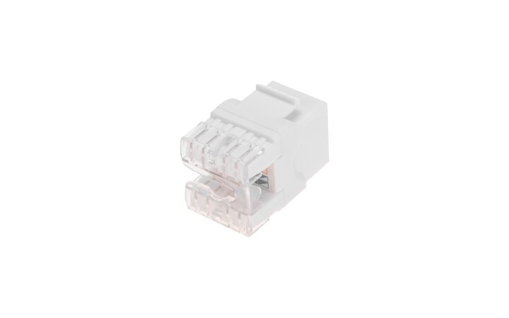фото - Модуль Keystone Jack RJ-45(8P8C), UTP неэкранированный, CAT 5e, тип 180 градусов, белый REXANT PRO (02-0060)
