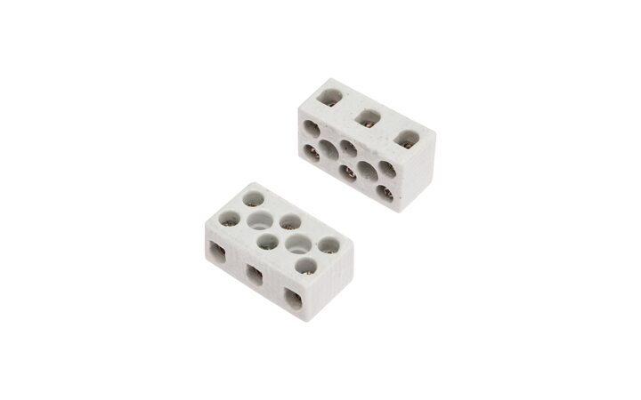 фото - Клемма керамическая винтовая КВ 4 мм² 3 пары контактов с крепежным отверстием (100 шт./уп.) REXANT (07-6225)