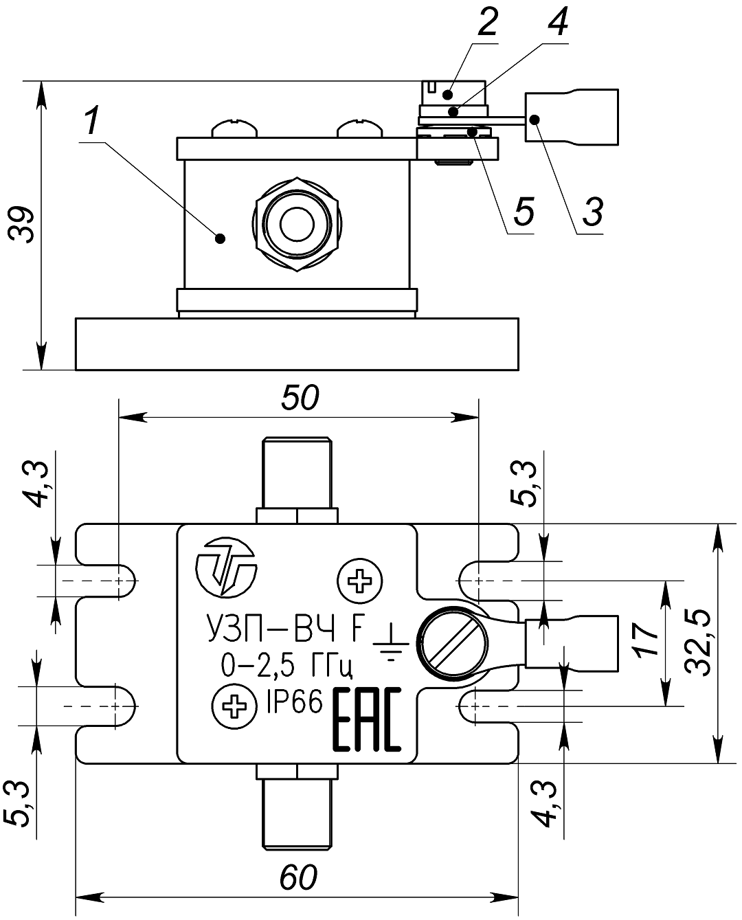 Состав и габаритно установочные размеры УЗП-ВЧ F